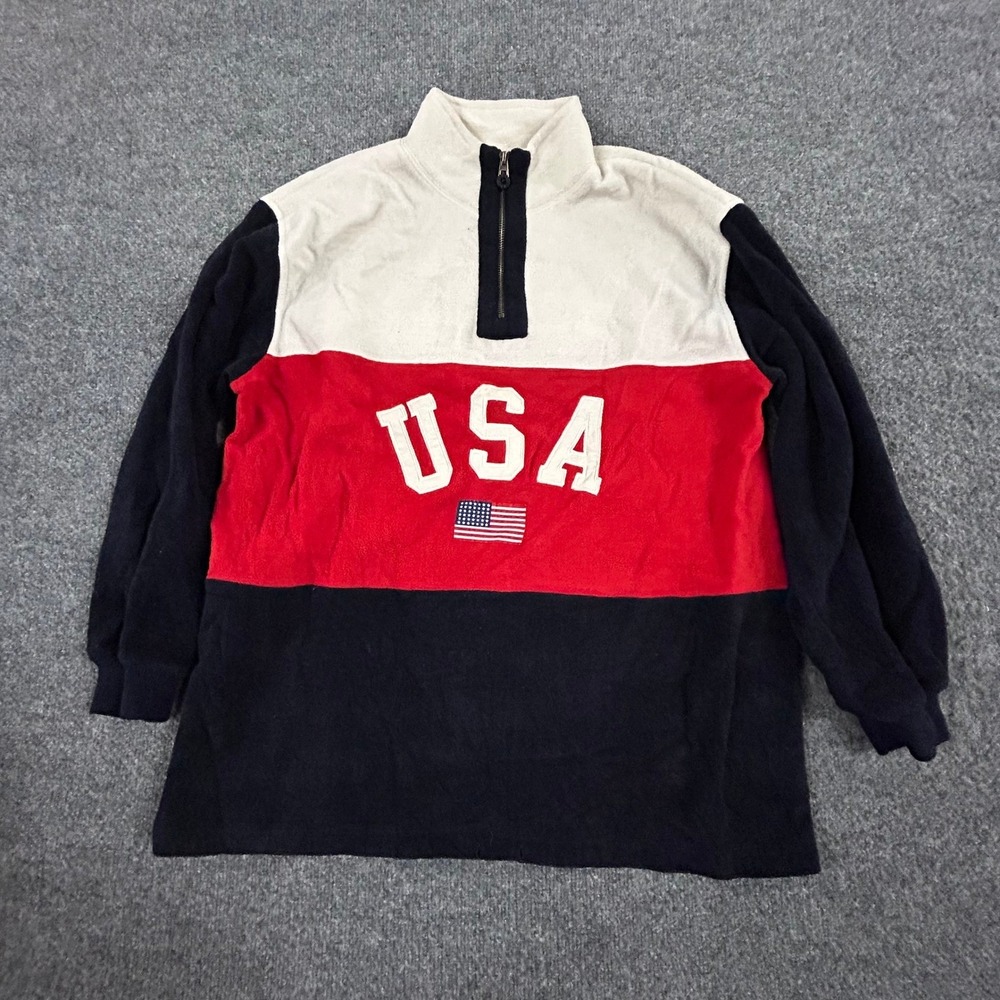 Liz Claiborne Fleece Pullover Womens Size M USA Red White Blue Quarter Zip Soft